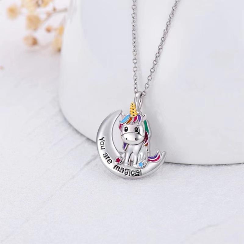 Unicorn Fashion You Are Magic Pendant Girl Cute Colorful Moon Necklace