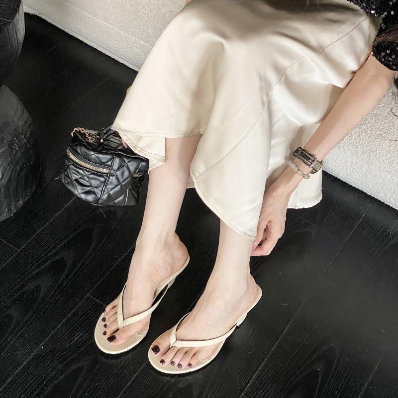 Women'S Shoes French Style Vintage High Heel Toe Post Sandals Women'Ssummer Block Heel Outdoor Wearsandals Slippers Flip Flops