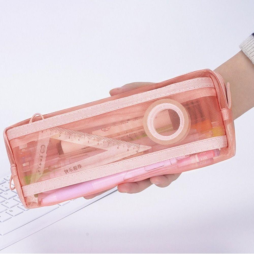 Mesh Pen Bag Double-Layer Stationery Bag High Quality Pencil Case  Students