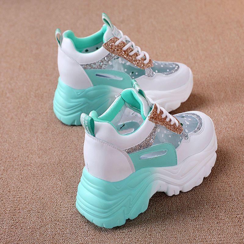 Fashion Women's Mesh Breathable Shoes Summer Sequins Blue Ladies Footwear High on Platform Offer New in Comfortable and Elegant Casual