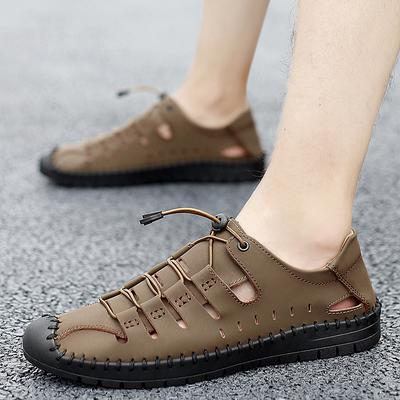 Été et Automne Nouvelles Chaussures Homme Grande Taille Personnalité Mode Chaussures à Semelles Épaisses Chaussures en Cuir Creuses Baskets Respirantes et Confortables
