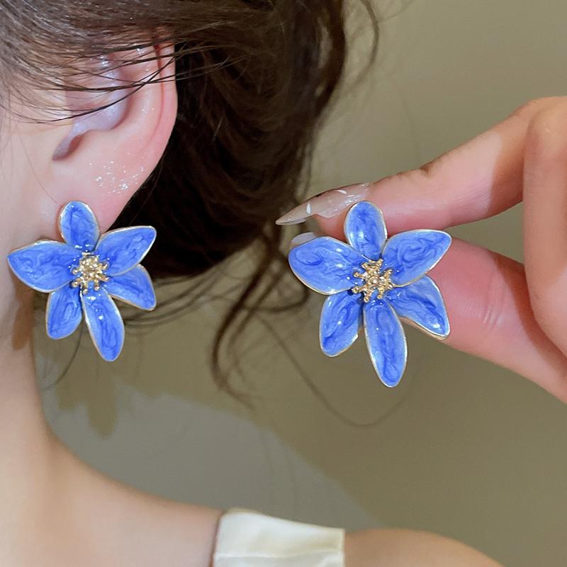 Vintage Metal Colorful Oil Dripping Flower Big Earrings For Women Sweet Simple Fashion Bohemia Trendy Jewelry Accessories Gifts