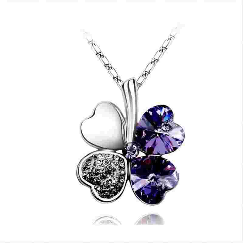 Crystal 4 Four Leaf Leaves Clover Pendant Necklaces Lover Birthday Gift Quality Fashion Jewelry Charm Girl