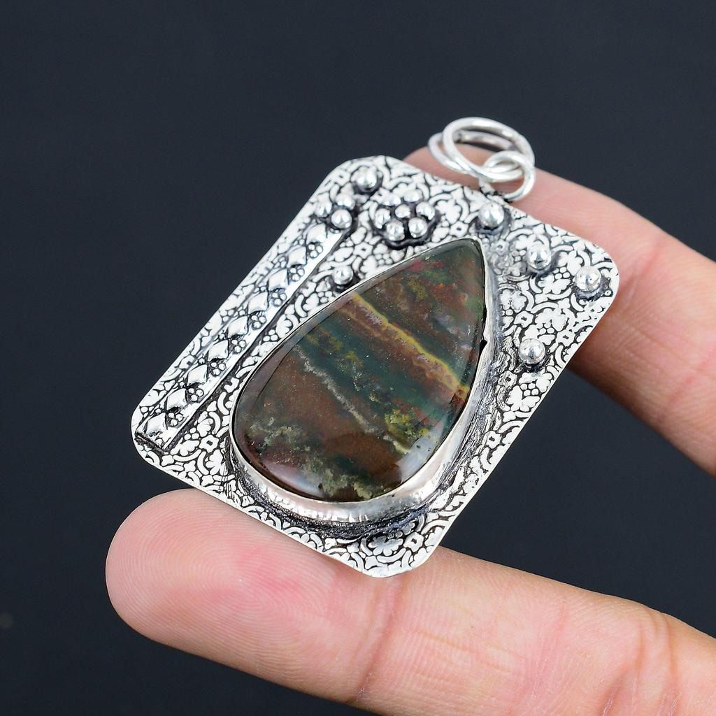 Sisters Day Sale 925 Silver Pear Bloodstone Gemstone March Birth Pendant Jewelry