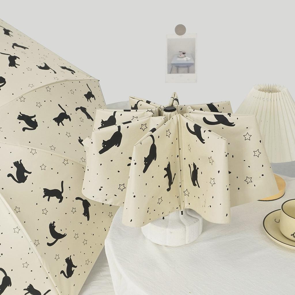 Automatic Sun Umbrella Folding UV Protection Parasol for Women Cartoon Cute Cat Pattern Rainproof Compact Three-fold Umbrella