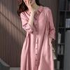 Elegant French Linen Shirt Dress, Trendy Minimalist Spring/Autumn New Slim Fit Solid Color Dress