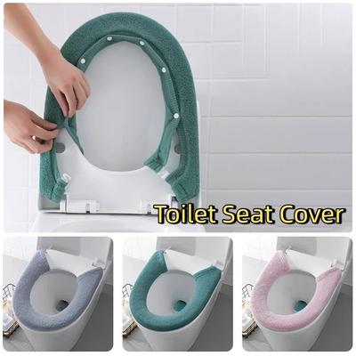 Thickened Toilet Seat Cover Reusable Soft Texture Button Toilet Pad Comfortable Non-Slip Washable Toilet Cushion Round Toilet
