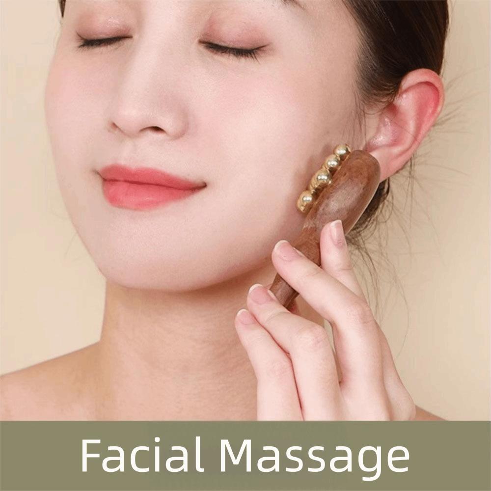 12 Copper Beads Guasha Face Massager Tool Wooden Handle Fascia Lifting Face Manual Massager Frog Shape Handheld