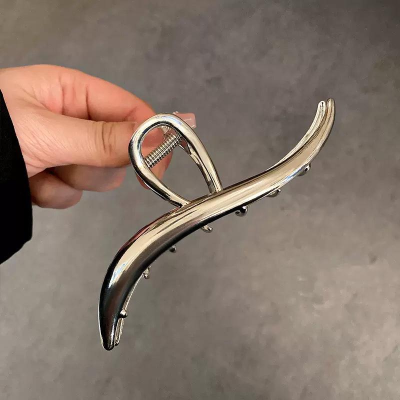 Silver Metal Geometric Shark Hair Clip for Thick Hair