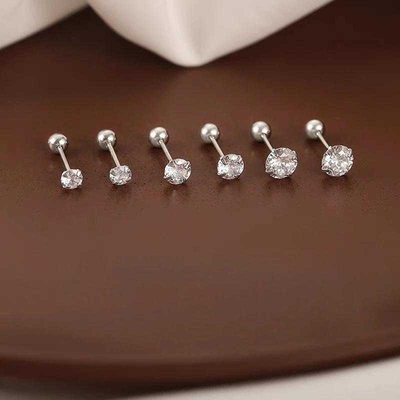 High Quality 3mm 4mm 5mm Little Zircon Stud Earrings for Women Exquisite Silver Color Stainless Steel Piercing Earring Jewelry