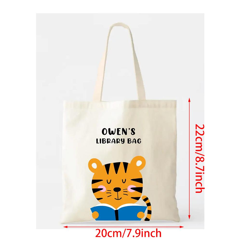 Custom Bunny Library Tote Bag Cute Tiger for Kids Preschool Reading Bag Childs Book Bag Back To School Birthday Gift Baby Shower