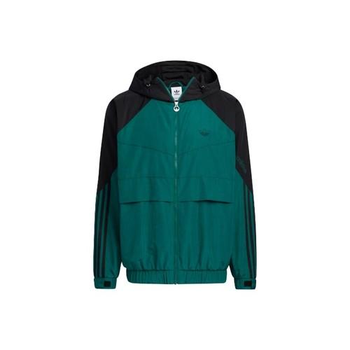 adidas Colorblock Zipper Elastic Cord Hooded Sports Jacket Men’s Green L