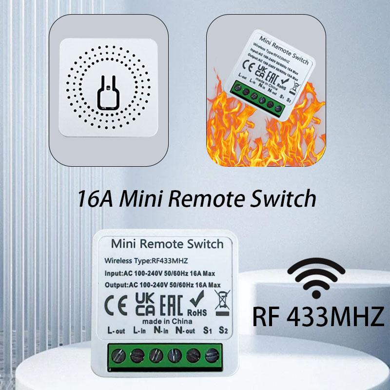 RF 433MHZ Wireless Light Switch 16A Relay Breaker 4 Key Remote Control Switch For Smart Home LED Lamp Wall Garage Doors Switch