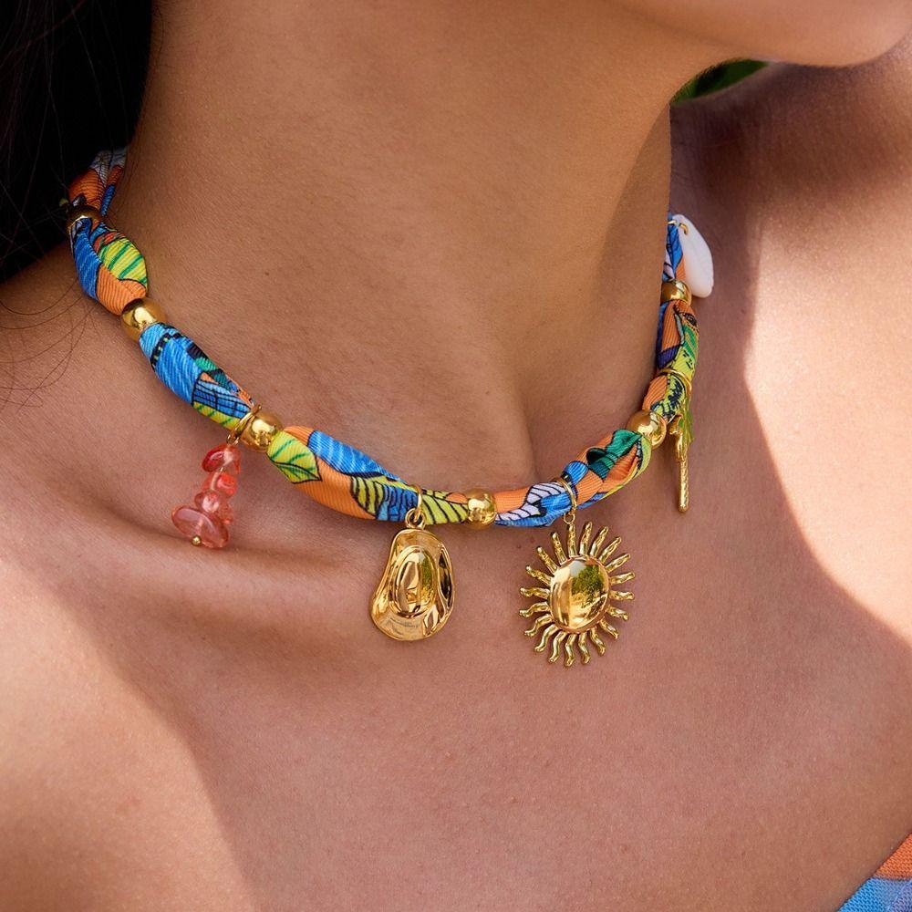 Oil Drop Pendant Scarf Necklace Multi-charm Oil Drop Pendant Necklace  Resort Style