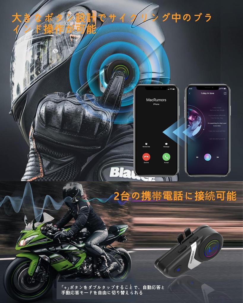 GoodRider LX3 Motorcycle Helmet Earbuds, 40mm Helmet Speaker, Support Voice Command with Microphone, Auto