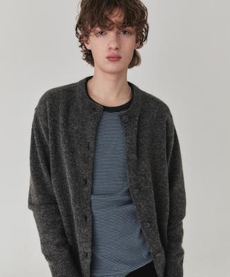 Kineto Brush Wool Round Neck Cardigan_Charcoal