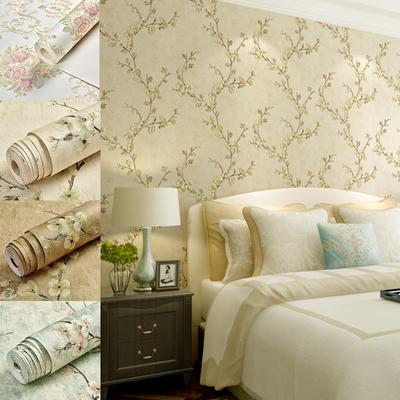 Retro Self-adhesive Wall Stickers Floral Pattern Non-woven Wallpaper for Living Room Background Wall Stickers DIY Home Decor
