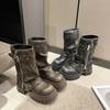 Dammode Plattform Western Cowboy Ankelstövlar Kvinnor Höst Retro Bruna Grova Klackar Byxstövlar Tjock Sula Westernstövlar