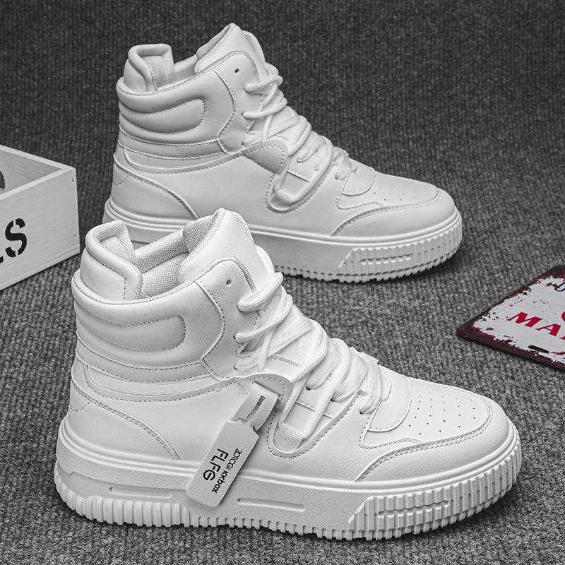 High-top versatile men's shoes autumn and winter tide brand white men's casual board shoes couple sports thick-soled medium-top small white tide shoes