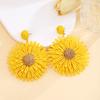 European and American Cross-border Holiday Style Colored Flower Earrings, Summer High-end Simple Hand-woven Raffia Earrings