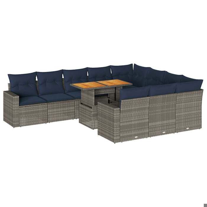 VidaXL Salon de jardin 11 pcs avec coussins gris résine tressée, ensemble de canapés d'extérieur, ensemble de canapé d'angle 3327092