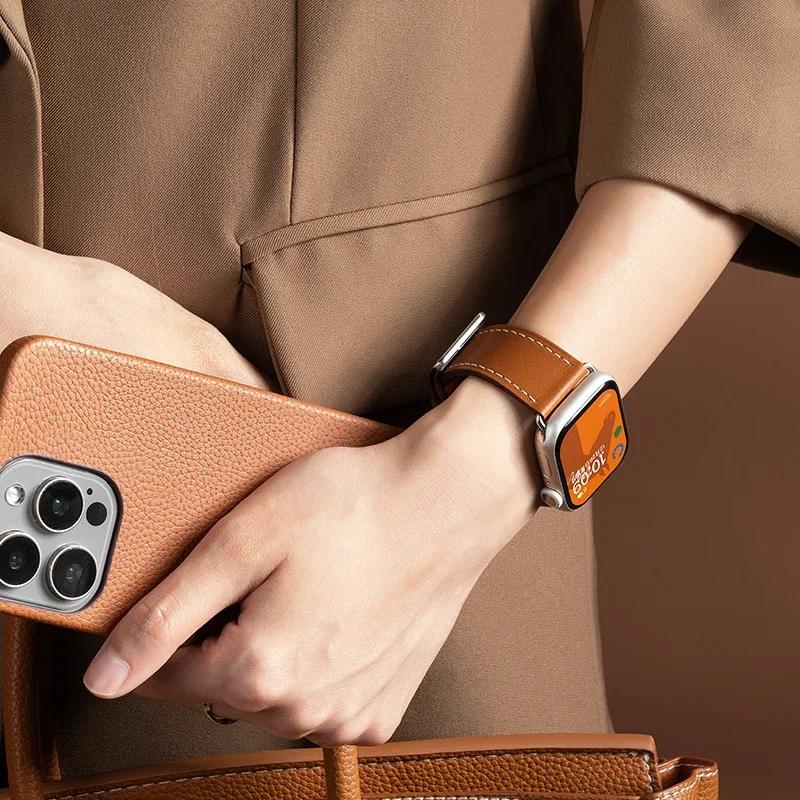 Leather Watch Straps for Apple Watch Band 46mm 44mm 49mm 45mm 42mm 40mm 38/41mm Bracelet iWatch Series 10-Ultra 9-8-7-6-5-4-3-SE