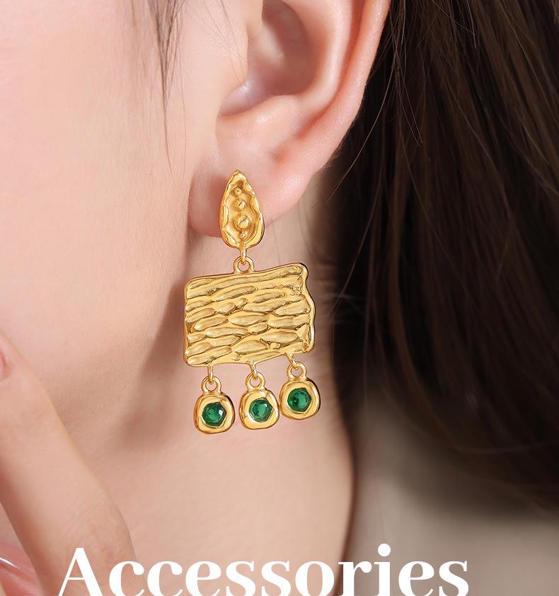 Mechanism-Inspired Zircon Square Plate Earrings, Titanium Steel, 18K Gold, Non-Fading, Personalized Statement Ear Jewelry