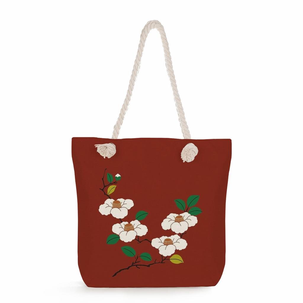 Flowers Print Thick Rope Single-shoulder Beach Bag 7220