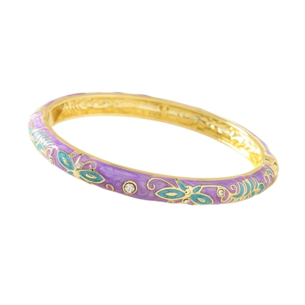 Enamel Vintage Cloisonne Bangle Traditional Butterfly Floral Chinese Flower Bangle Vintage Chinese Women's Hand Bracelet