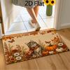 Autumn Cat-Themed 2D Flat Print Welcome Doormat, Thanksgiving Home Decor Floor Mat, Absorbent Non-Slip Entrance Mat for Front Door, Living Room Entryw