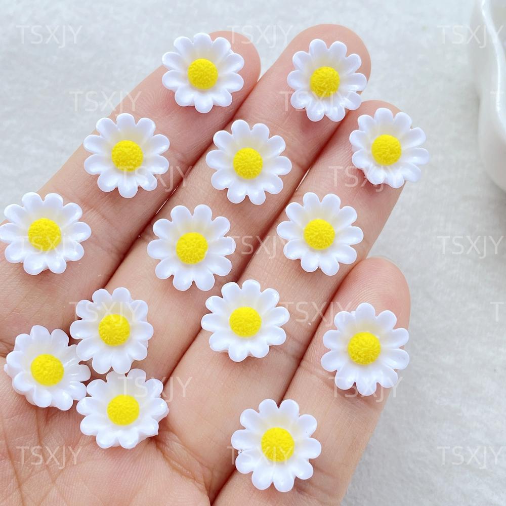50Pcs Resin 3D Mini Sunflower Flower, chrysanthemum Gems Flatback Figurines Scrapbook Wedding Applique Nail Art Decor Crafts