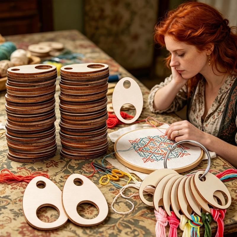 100Pcs Wooden Thread Spools With 2 Loose Rings For Embroidery And Crafting Storage Solution