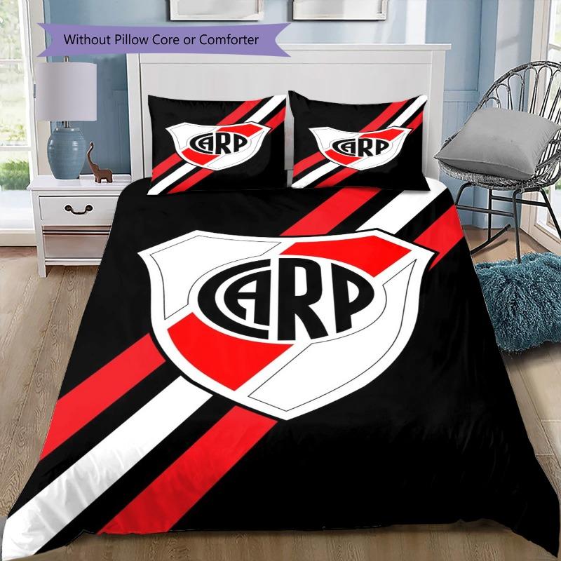 River Plate FC Red Background Vertical Black Stripe Shield Crest Bedding Set Argentine Soccer Duvet Cover Football Fan Bedroom Home Decor Bedding