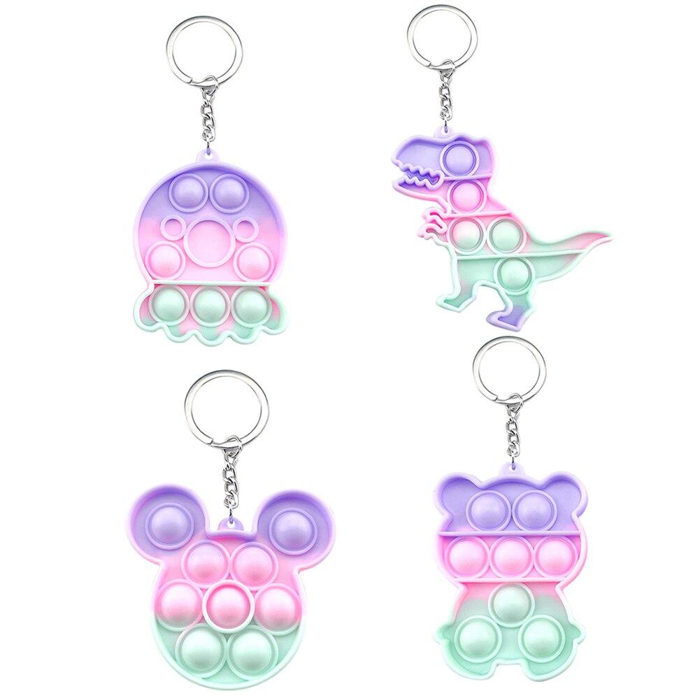 Mini Push Bubble Sensory Toy Keychain Autism Squishy Stress Reliever Toys for Adult Kids Relief Funny Fidget Toys