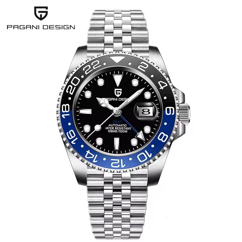 PAGANI DESIGN New Purple Dial GMT Men Mechanical Watch Sapphire Glass Stainless Steel Waterproof Automatic Watches for men