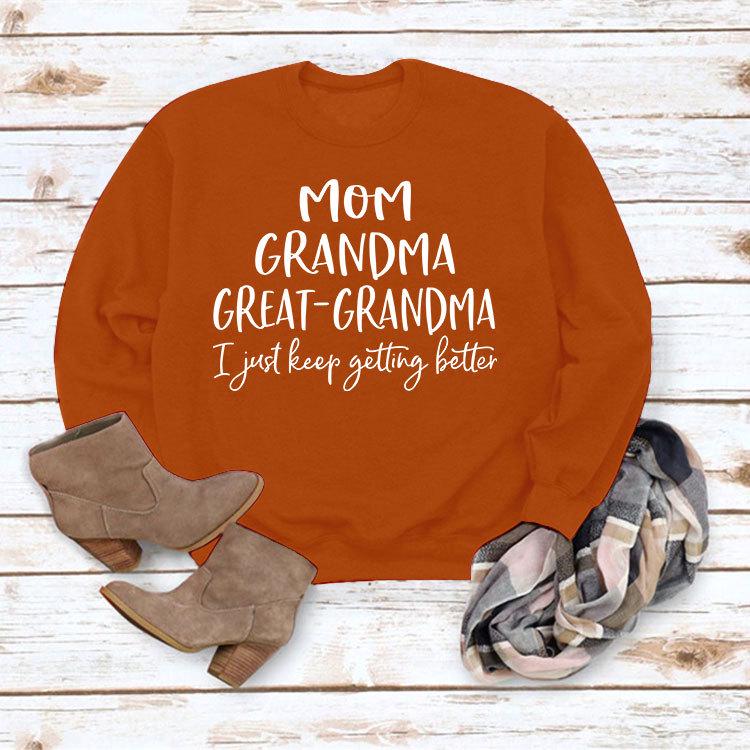 "European & American Fashion Grandma Letter Long-Sleeve T-Shirt, Autumn/Winter, Plus Size"