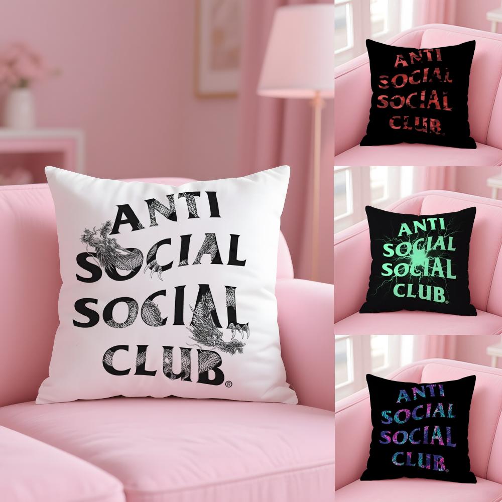 A-Anti Social Social Club Cushion Cover Plush Fabric Soft Double-Sided Printed Sofa Pillow Case Colorfast Home Decor Gift