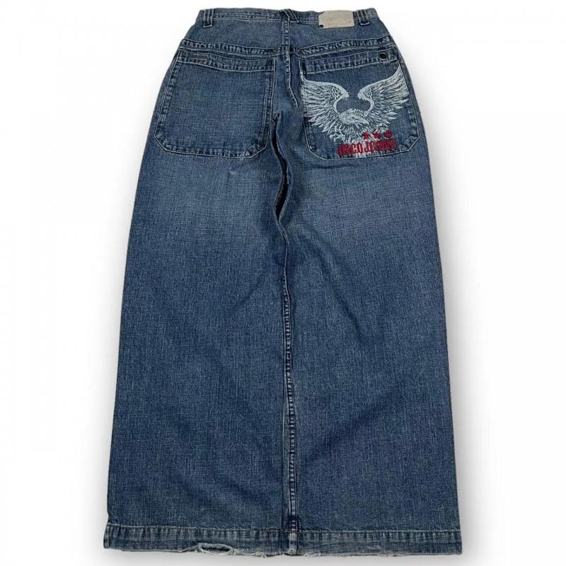 Mens Y2K Retro Loose Fit Denim Pants High Street Casual Punk Wide Leg Jeans Cotton Blend Mid-Rise Straight Cut