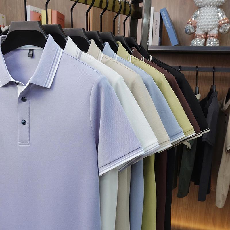 Polo da uomo a maniche corte in misto seta - Top casual in maglia con colletto