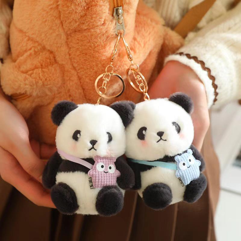 

Cartoon Panda Plush Keychain: Cute Soft Backpack Decoration and Scenic Spot Gift for Women. 13 cm