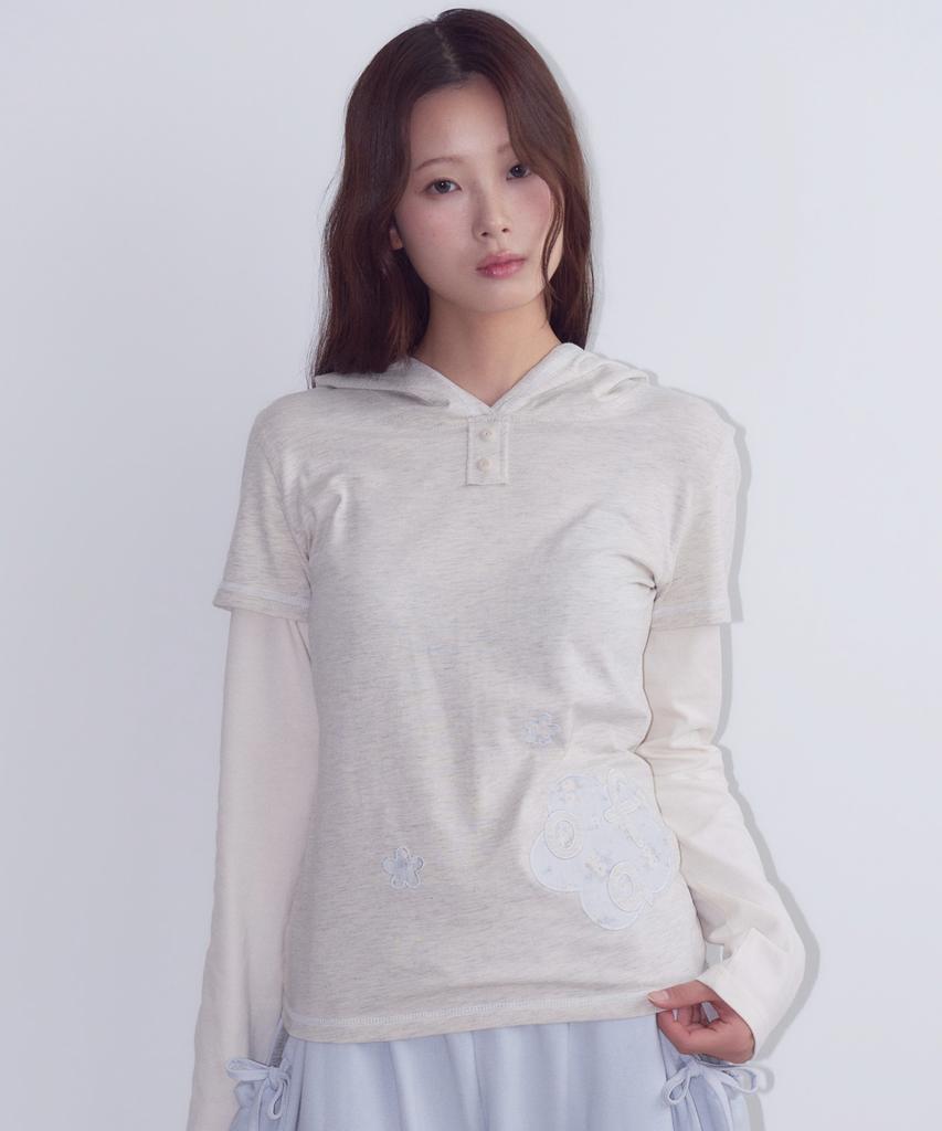 OAFISH Flower Layered Hoodie, Oatmeal