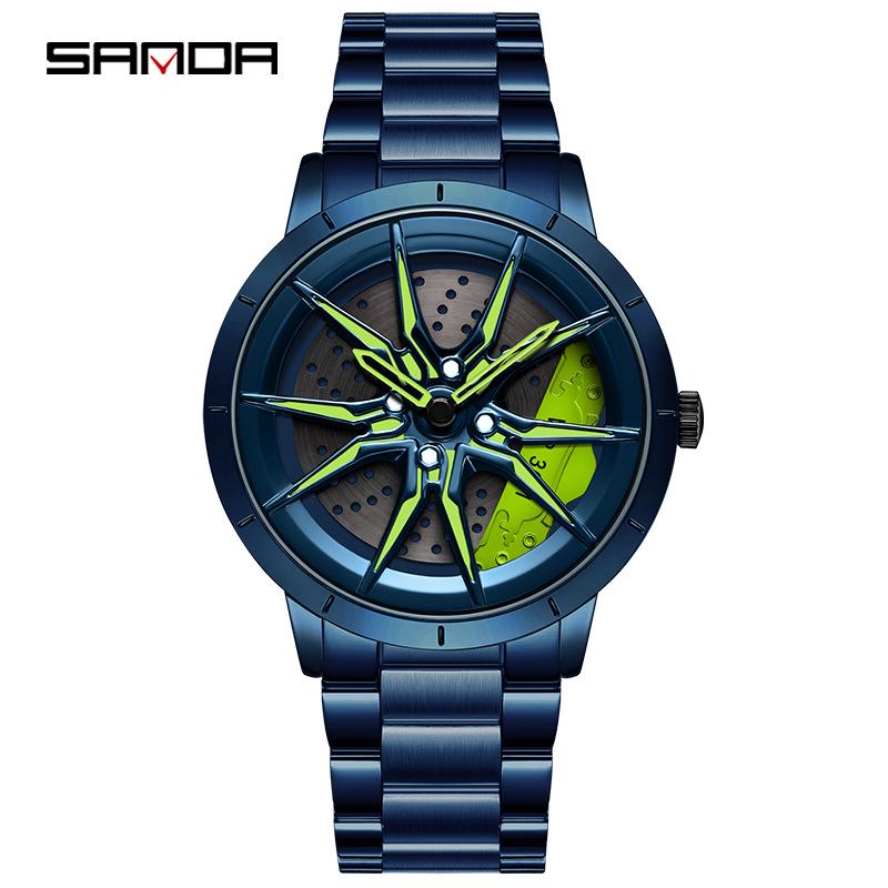 Sanda Men's Trendy Waterproof Quartz Watch with Cool Wheel Design