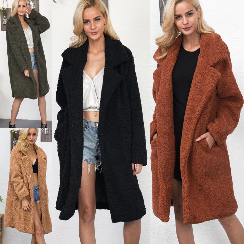 

Long Imitation Fur Coat Women s Casual Coat Autumn and Winter New European and American Fashion Coat S чёрный