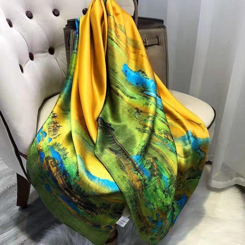 2024 Stylish Korean Brocade Silk Scarf for Women - Versatile Spring/Autumn Shawl