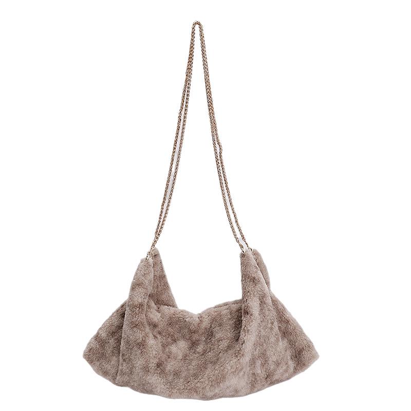 Plüsch-Ketten-Schultertasche im koreanischen Stil, mehrfarbig, großes Fassungsvermögen, Damen-Mode Nischendesign Handtasche.