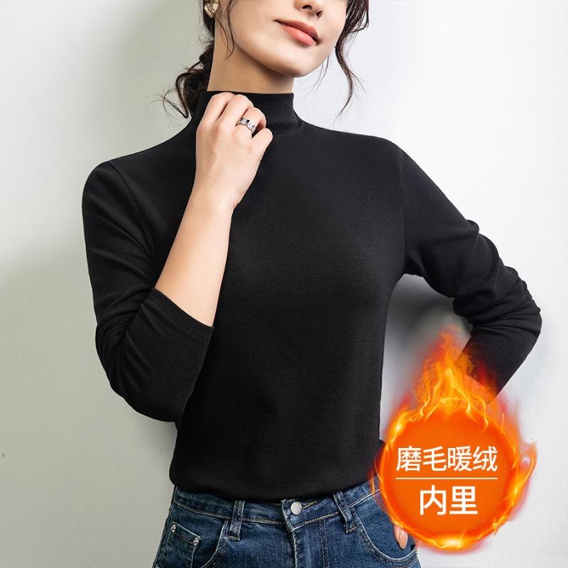 Sheep Wool Warm Skin-friendly Bottoming Shirt Long-sleeved T-shirt Women's Autumn and Winter New Semi-turtleneck Inner Top