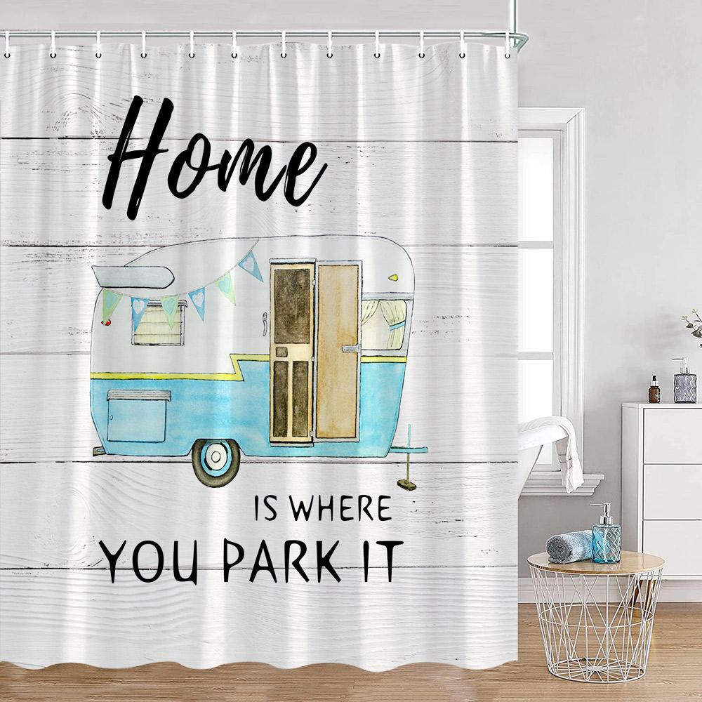 Cartoon Camper Shower Curtains Tree Camping Travel Bus Rv Bathroom Curtain Polyester Fabric Home Decoration With Hooks For Bath