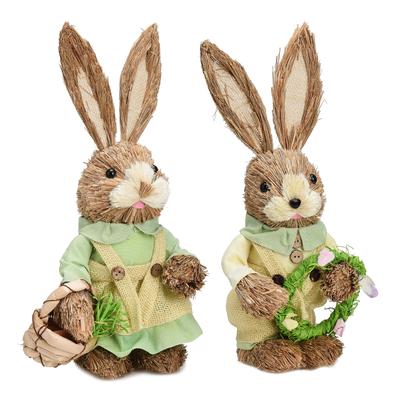 2 pièces Ornement Lapin de Pâques Figurine Couple de Lapins Rustiques Décor de Printemps pour Décoration de Maison Fête 35cm 13.8in