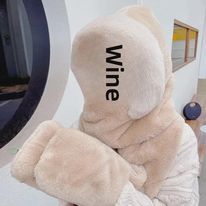 Damski Zimowy Zestaw Czapka i Szalik: Ciepły, Gruby Plusz, Odporny na Zimno, z Rękawiczkami Rowerowymi.