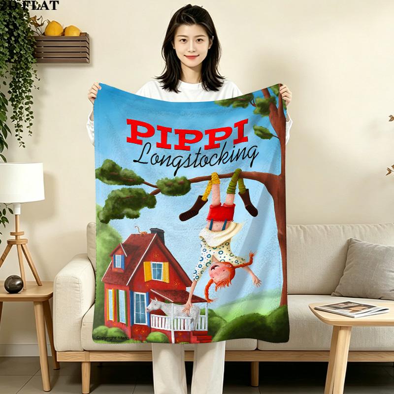 1PC Pippi Patterned Flannel Blanket Suitable For All Seasons For Home Decor Warmth And Comfort Gifts Holiday Present